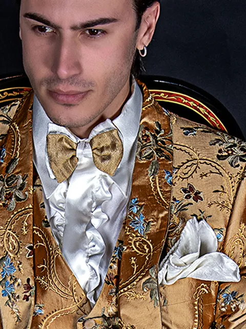 Two-tone Bow tie and crinkled gold Handkerchief