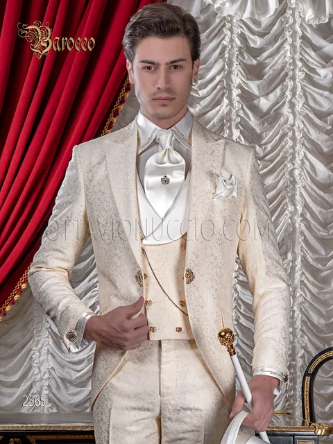 Men's groom suit in ivory damask, baroque style wedding