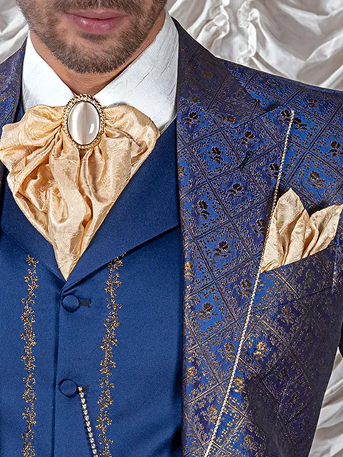 Crinkled gold ascot tie and handkerchief