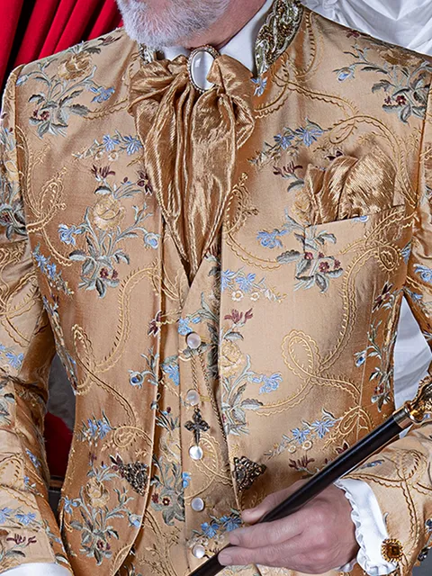 Waistcoat in embroidered gold shantung silk