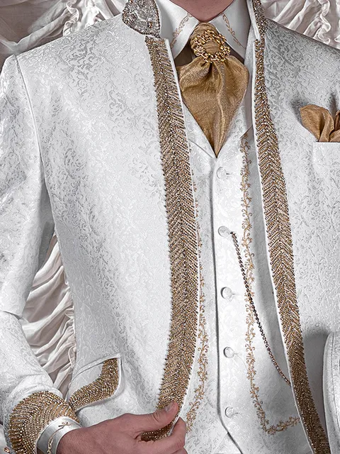 White satin microfibre shirt with gold embroidery