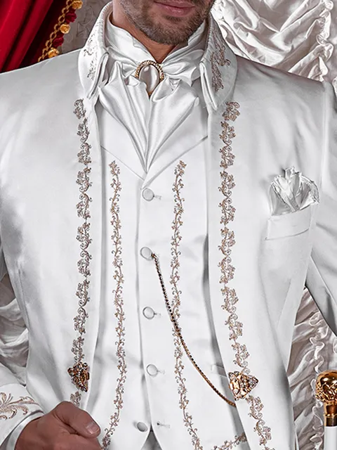 Embroidered Satin Waistcoat in White