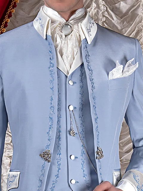 Light blue wool blend waistcoat with tonal embroidery