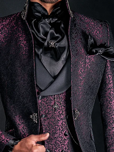 Double-breasted waistcoat with shawl lapel in plum damask