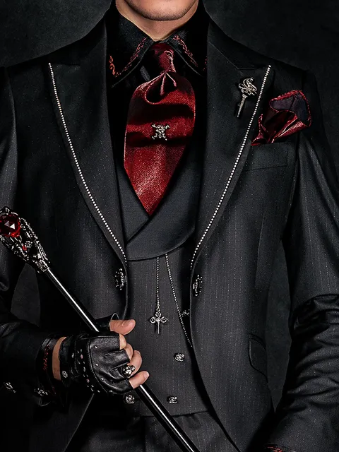 Black Satin Shirt with red floral embroidery