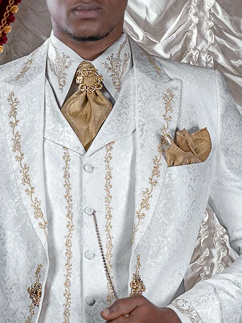 White lurex shirt with gold embroidery
