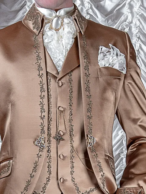 Waistcoat in gold satin with black and gold embroidery