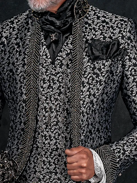 Damask waistcoat with black-silver embroidery