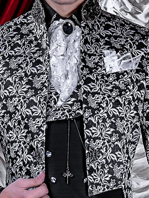 Double-breasted black waistcoat, shawl lapel in same fabric as jacket