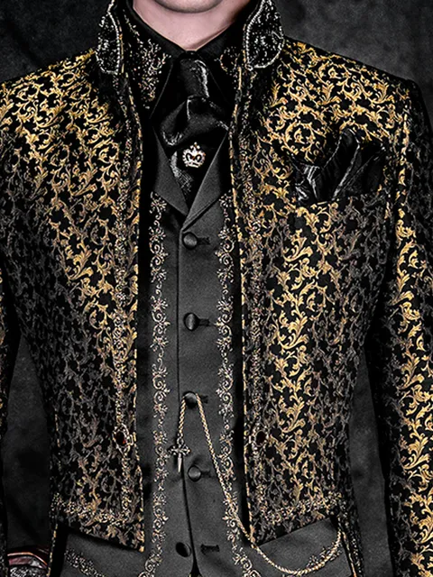 Black satin waistcoat with black-gold embroidery