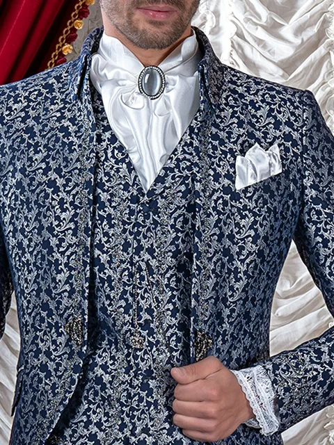 Blue damask waistcoat with black-silver embroidery