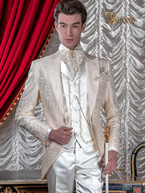Men's ivory damask groom suit for luxury weddings