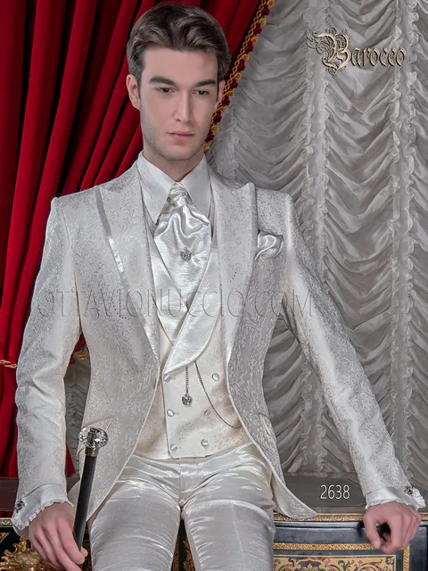 Ivory white damask groom suit for luxury baroque weddings