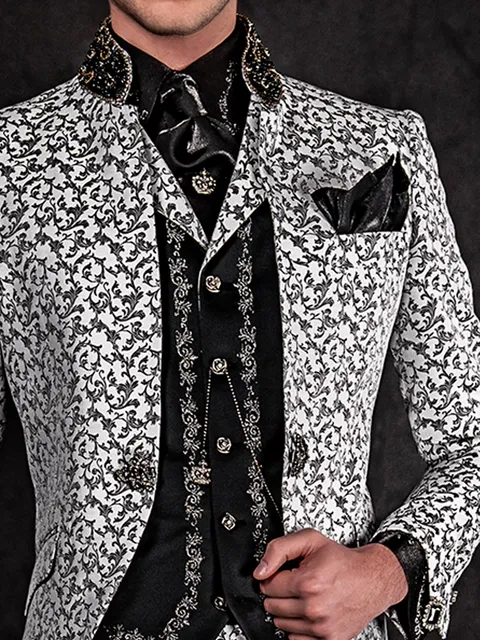 Black satin waistcoat with black-silver contrast and embroidery