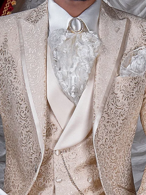 Double-breasted shawl lapel damask waistcoat with satin lapel
