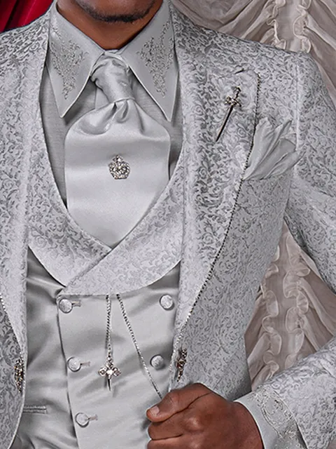 Pearl grey lurex shirt with silver embroidery