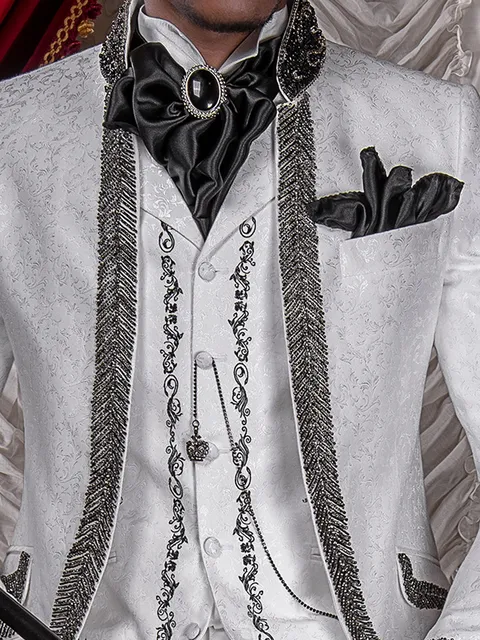 White damask waistcoat with black embroidery