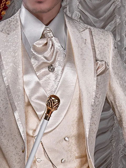 Double-breasted shawl lapel damask waistcoat with crinkle-effect satin lapel