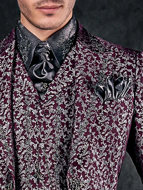 Grey Lurex Cravat and Handkerchief Set