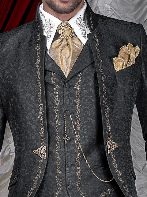 Black damask waistcoat with black-gold embroidery