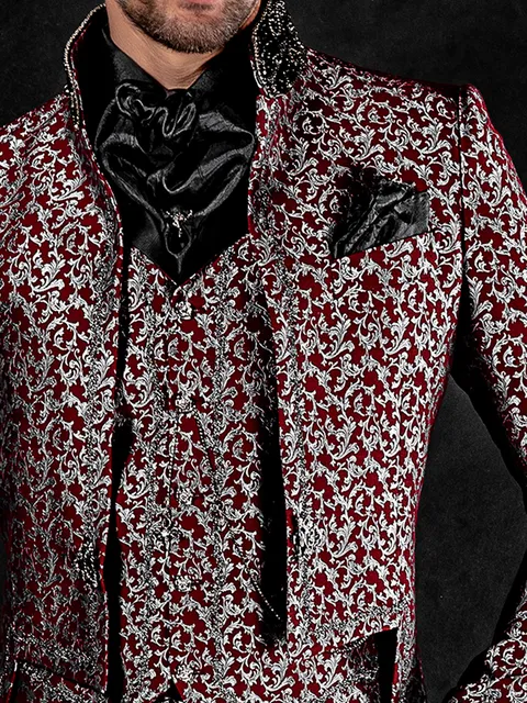 Damask waistcoat with black-silver contrast and embroidery