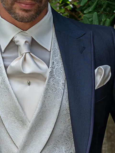 Ivory Satin Cravat and Handkerchief Set