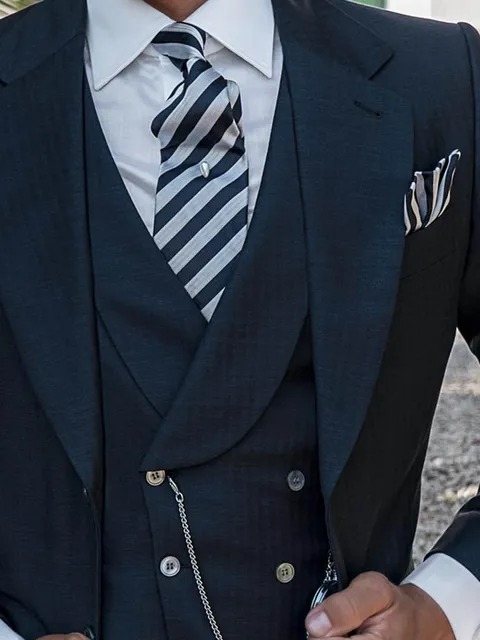 Double-breasted waistcoat in blue pure wool herringbone