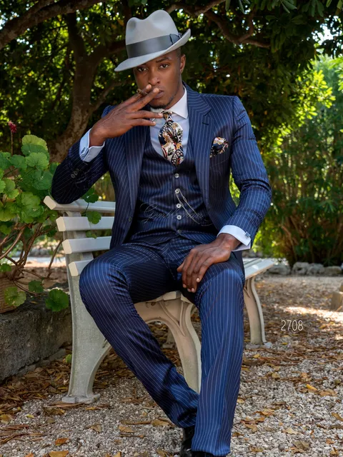 Men's 3-piece formal suit, royal blue pinstripe