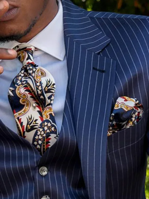 Tie and Handkerchief in blue paisley silk
