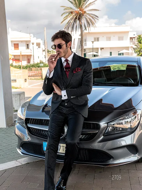Waistcoat double-breasted shawl lapel black pinstripe
