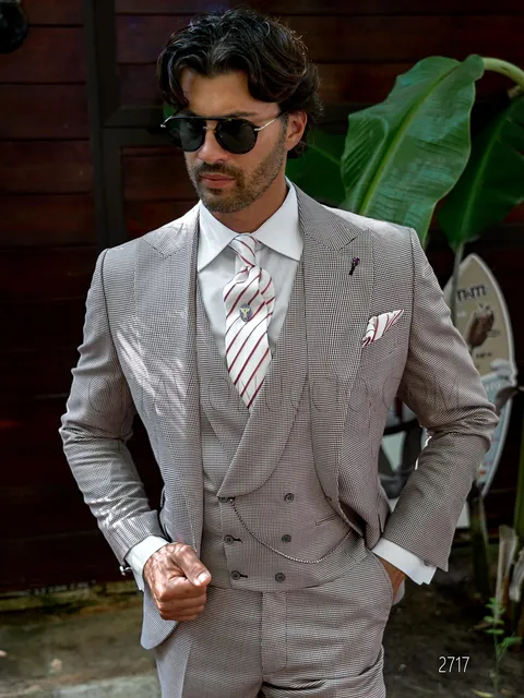 Vintage groom formal suit in burgundy houndstooth