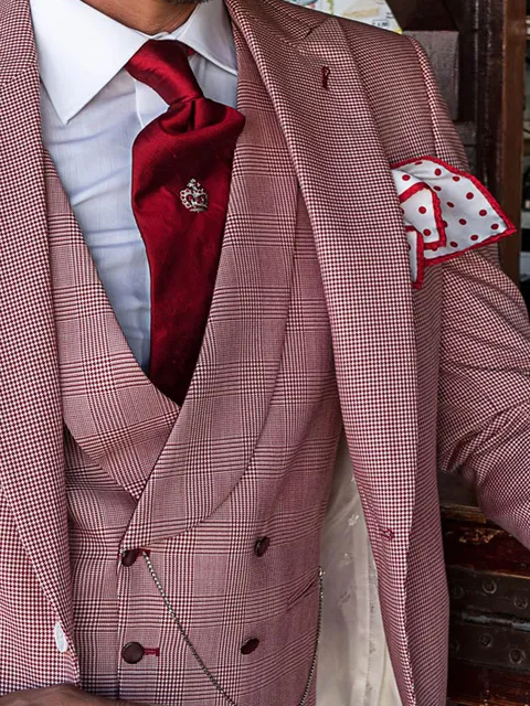 Double-breasted shawl waistcoat in red Prince of Wales check