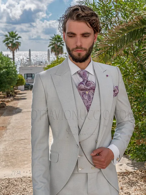 3-piece formal suit with double-breasted waistcoat in Prince of Wales check
