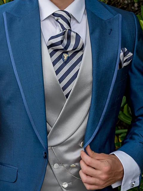 Double-breasted waistcoat in grey silk blend