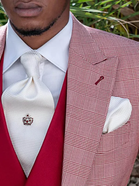 Self-tie cravat and Handkerchief in ecru jacquard silk