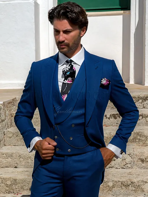 Vintage 3-piece half morning suit in blue houndstooth