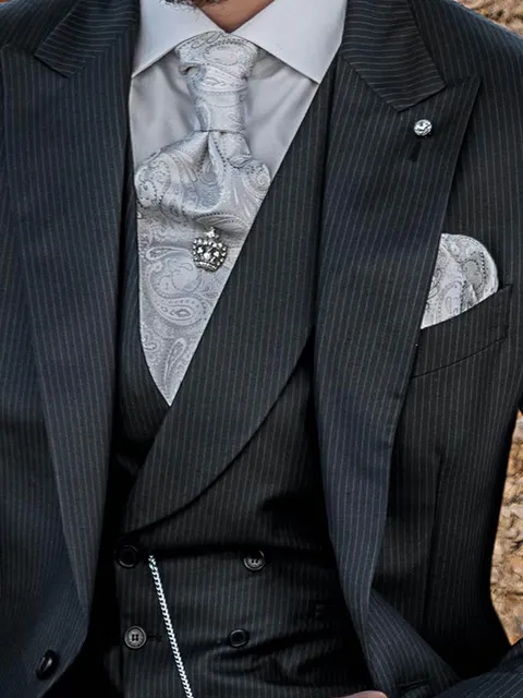 Waistcoat double-breasted shawl lapel fine stripe