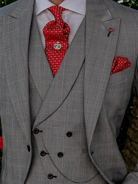 Asymmetric double-breasted waistcoat in Prince of Wales check
