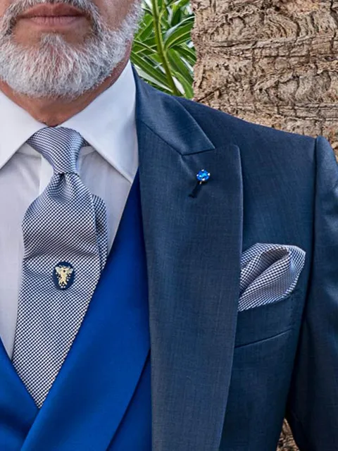 Blue "Prince of Wales check" tie and handkerchief
