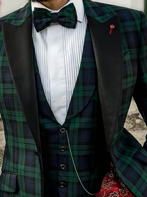 Green tartan waistcoat with shawl collar