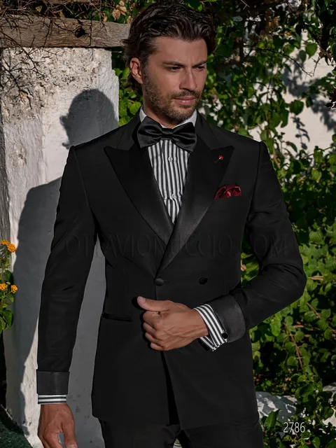 Elegant modern black double-breasted tuxedo