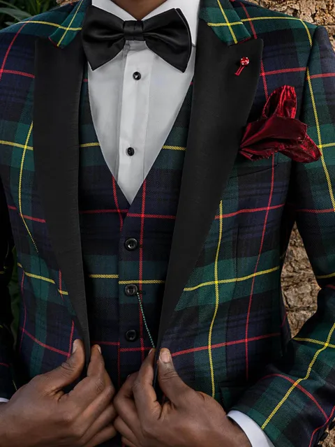 Waistcoat in green and blue tartan wool