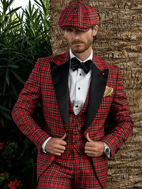 Men's tuxedo suit in red Royal Stewart tartan wool