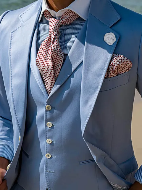 Waistcoat topstitched in light blue cotton satin