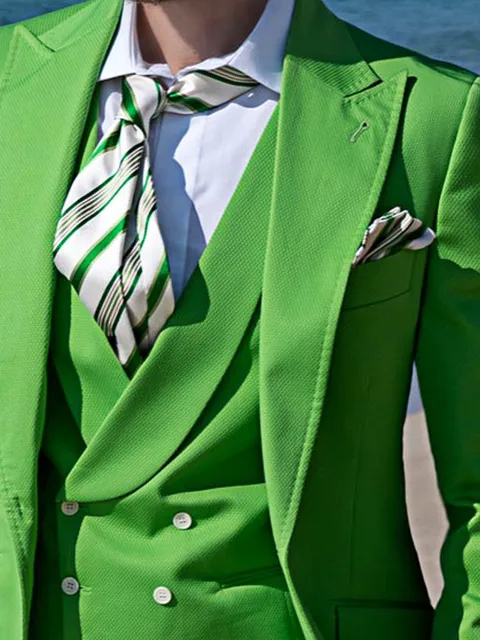 Waistcoat double-breasted in green cotton piqué