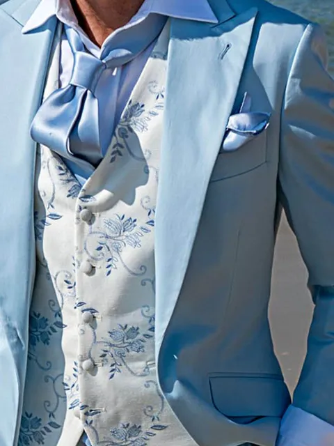 Waistcoat in white viscose blend with light blue floral embroidery