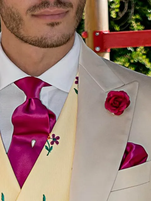Fuchsia Satin Tie and Handkerchief Set