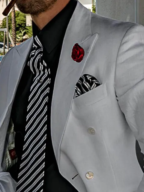 Striped Silk Tie and Handkerchief Set in Black and Grey