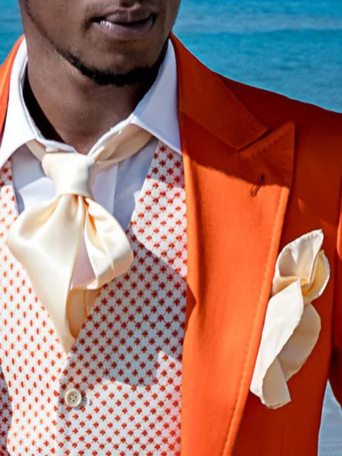 Beige Satin Tie and Handkerchief Set