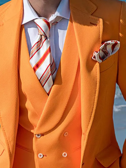 Waistcoat double-breasted in orange cotton piqué